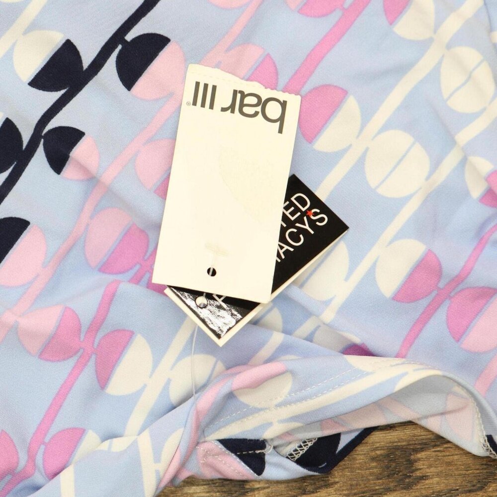 NWT Bar III Womens Plus Size Printed Seamed V-Neck Top 10832262 1X Blue Combo - Picture 4 of 6